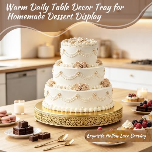 Cake Stand, Metal Round Cupcake Dessert Stand Cake Display Holder Cookies Fruit Serving Tray Decor for Wedding Party Birthday Baby Showers Anniversary (18 in, Dark Gold) - Image 3