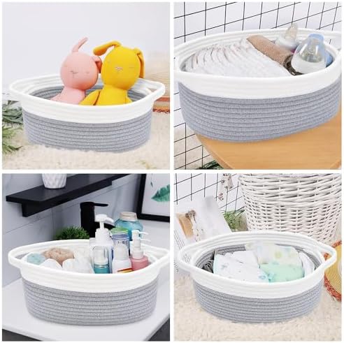 5 Pack Small Woven Cotton Rope Storage Basket with Gift Bags and Ribbons, Nursery Organizer Bin with Handles for Gift Laundry Home Organization, Blue - Image 7