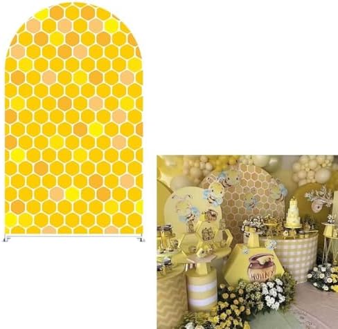 Happy Bee Days Celebration Honeycomb Arch Backdrop Stand Covers Sweet Bees Yellow Party Decorations 3x5ft Arches Backdrop Fabric Cover Supplies Kids Baby Shower Decors - Image 2