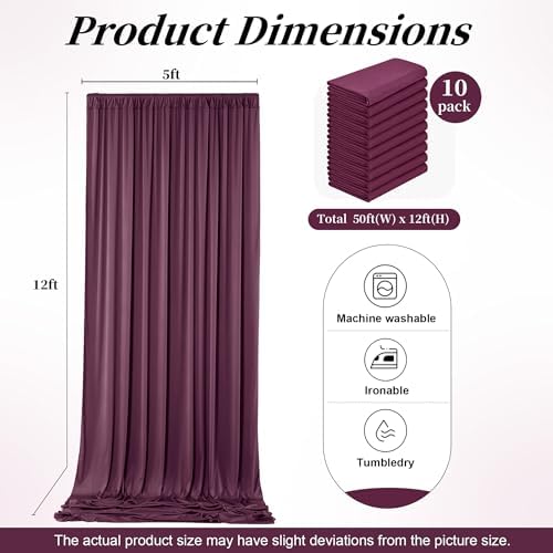 50ft x 12ft Burgundy Backdrop Curtains for Parties, Wrinkle Free 10 Panels Photo Backdrop Drapes Back Drop Cloth for Wedding Birthday Photography Background Decor - Image 7