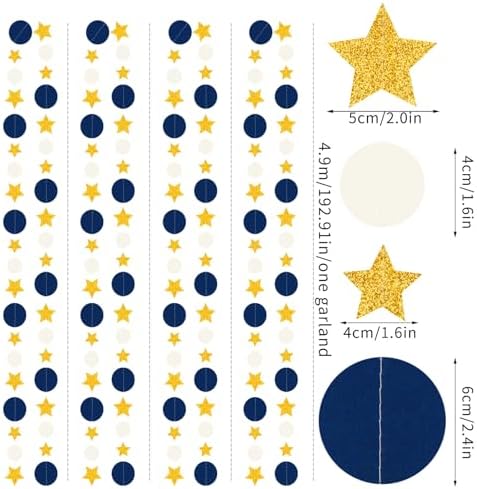 Navy-Blue White Gold Graduation Party-Decorations Fan kit + Paper Garlands Kit - Image 6