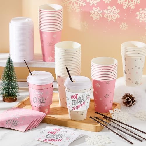 Yungyan 50 Sets 16 oz Cold Coffee Cup Sets with Lids Sleeves, Pink,White - Image 6