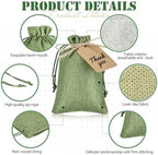 Woanger 100 Pcs Drawstring Burlap Gift Bags 4x6'' with Tags, Dark Green - Image 3