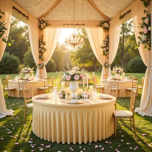 2 Pack Champagne Round Spandex Tablecloths, 5FT/60In Stretchy Table Cloth with Skirt, Washable Fitted Tablecloth, Circle Wrinkle Free Table Cover for Wedding Party Dining Banquet Event - Image 2