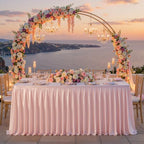 Wish Care Blush Pink Polyester Table Clothes for 4 Foot Rectangle Tables, Wrinkle Free Fitted Table Cover with Pleated Ruffle Table Skirt for Birthday Party Wedding Trade Show Event Display - Image 6