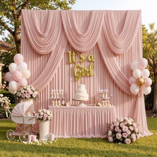 gogoparti 20x12ft Dusty Rose Backdrop Curtain, 4 Panels 5x12ft Thick Wrinkle-Free Polyester Fabric, Professional Photography Background for Wedding, Birthday, Baby Shower, Bridal Shower - Image 2