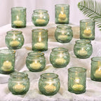 DARJEN 48Pcs Green Votive Candle Holders- Glass Candle Holders Bulk for Flameless LED Tea Waxes, Romantic Candle Holder for Wedding Decor, Various Parties & Dinner Table by DARJEN