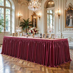 21ft Length Satin Burgundy Table Skirt Rectangle Tables, Wrinkle Free Pleated Ruffle Table Cloth Glitter Desk Skirting for Weddings Birthday Party Satge Banquet Dining Table Decorations - Image 7