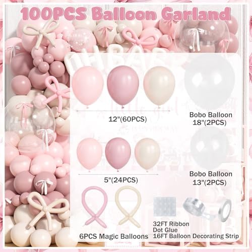 Costova Pink Bow Baby Shower Decorations Kit – 144 Pcs Complete Coquette Baby Shower Party Supplies for Girl Pink Bow Themed Party Décor - Image 4