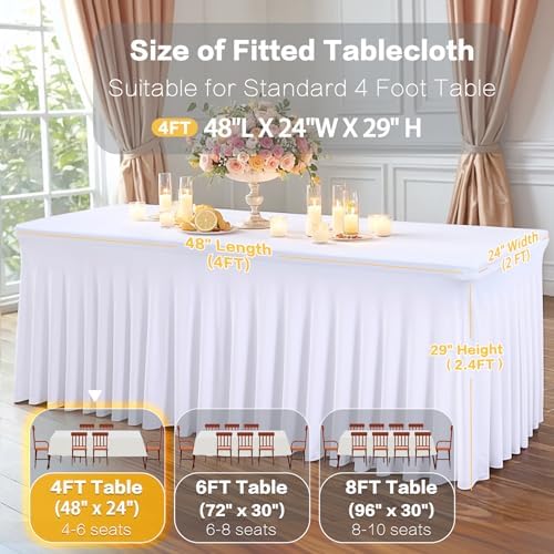 Shillance 2 Packs White Spandex Table Covers 4 Foot, Fitted Stretch Table Cloth with Skirts 48x24 Inch, Wrinkle-Free Floor Length Rectangle Tablecloths for Weddings Parties Banquets Events - Image 3