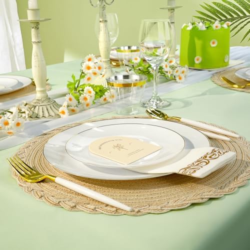 Bestluck 350 Pcs White Gold Plastic Plates,Disposable Dinnerware Set - Image 4