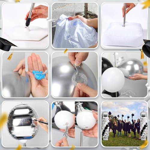 2 Sets Black Silver White Balloon Column Stand Kit, Adjustable Floor Tower with Foil & Latex Balloons for Birthday Wedding Anniversary Retirement Disco Bachelorette Party Backdrop - Image 5