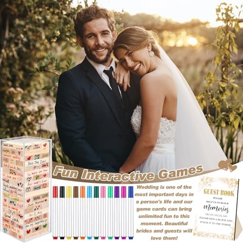 80 Wedding Guest Book Alternative tumbling tower Wooden Block, Leaves - Image 6