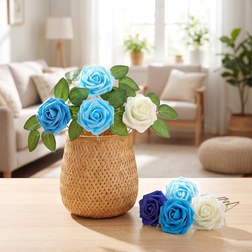 100 Pcs Artificial Rose Flowers, Gradient Blue - Image 4