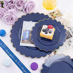 LIYH 60 Pcs Navy Blue Plastic Scalloped Plates with Gold Rim, Blue and Gold Disposable Patriotic Plates for Party Included 30 Dinner Plate 10.25 30 Dessert Plate 7.5 Inch for Party - Image 5