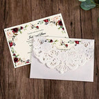 DORIS HOME 50pcs White Personalized Laser Cut Flora Lace Invitation Cards - Image 4