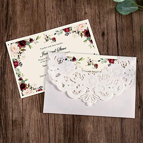 DORIS HOME 50pcs White Personalized Laser Cut Flora Lace Invitation Cards - Image 4