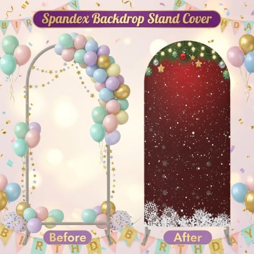 Modern Snowflake Pine Branch Strip Arch Backdrop Cover 7.2 ft 2 Sided Wedding Arch Covers Stretchy Backdrop Round Top for Birthday, Party, Baby Shower Decorations - Image 6