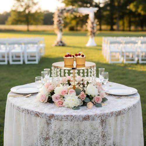 Cake Stand for Dessert Table 10 Inch Gold Crystal Pendants Metal Cake Stand Serves as A Round Dessert Cupcake Display Plate for Table, Wedding, Party, Event - Image 5
