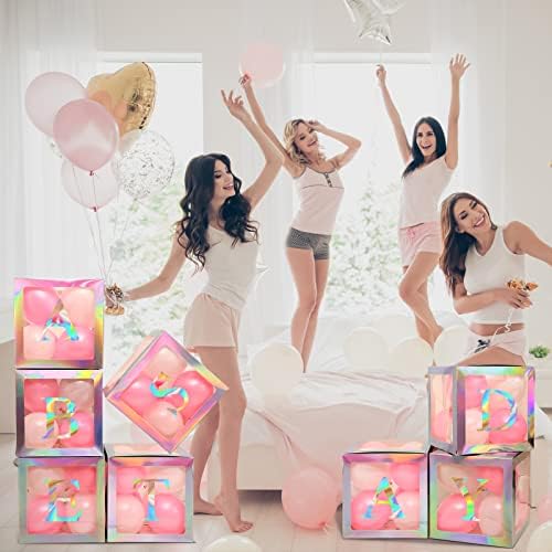 Geyee 8 Pcs Clear Balloon Box with Letters, Baby Shower, Rainbow Silver - Image 4