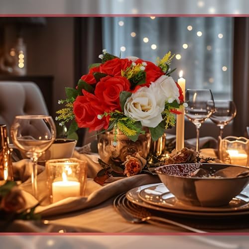Hotop 12 Pcs Silk Rose Flower Balls,Red, White - Image 2