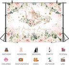 12x6ft Baby Shower Backdrop A Baby is Brewing Photography Background White Floral Pink Teapot Tea Party Theme Banner Decorations Rose Flower Green Leaf Golden Glitter Heart Photo Booth Prop - Image 3