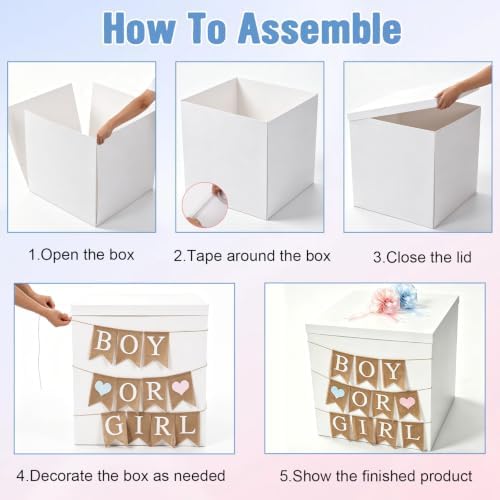 Faelhacon 28”Giant Gender Reveal Gift Box with Lid Banner 40 Pcs Blue Balloons and Ribbons Sturdy Cardboard Easy Assembly Boy Or Girl Reveal Party Decor DIY Foldable Storage(Blue) - Image 4