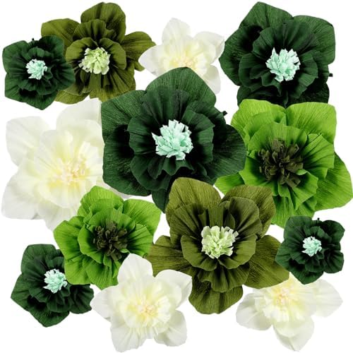 Cholemy 24 Pcs Tissue Paper Flowers, Crepe Paper Flowers Decorations 8" 10" 12" for Wedding Party Baby Bridal Shower Carnival Party Birthday Nursery Wall Decor (Green Series) by Cholemy