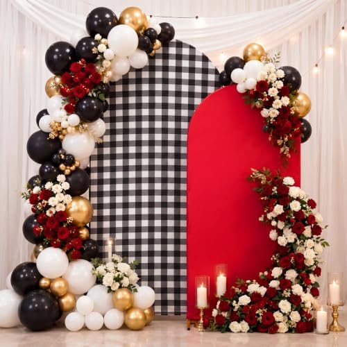 Tegeme 2 Set Gingham Arch Backdrop Cover 7.2ft 6.6ft Arch Cover, Black,Red - Image 4