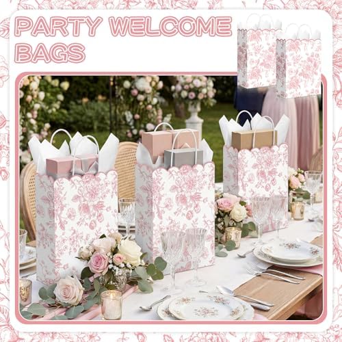 Kolldenn 24 Pcs Pink Floral Gift Bags with Handles - Image 4