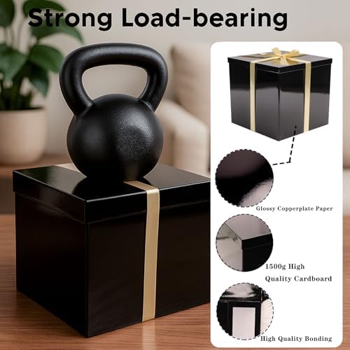 UoeRing 3 Pcs Large Gift Box Glossy Black 12x12x11 Inch with Lid - Image 6