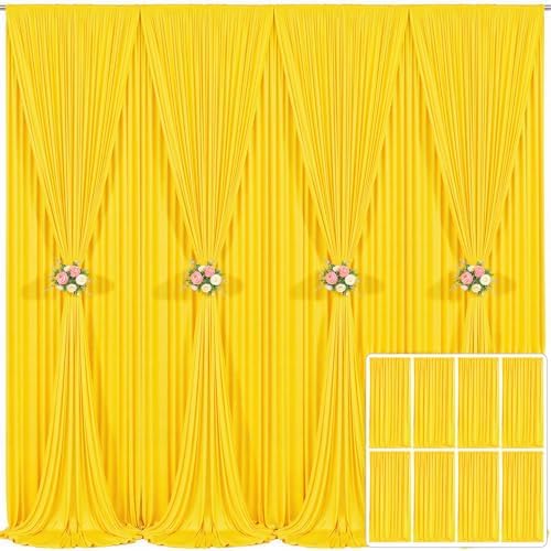 8 Panels Yellow Backdrop Curtain for Parties Wrinkle Free Lemon Yellow Photo Curtains Backdrop Drapes Fabric Decoration for Birthday Party Wedding Baby Shower 40ft(W) x 10ft(H) by Tao-GePartyDecorations