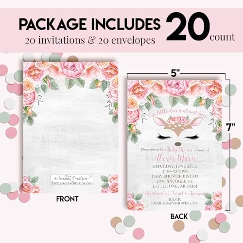 Amanda Creation Custom Baby Shower Invites Oh Deer Baby Shower Invitation 20 5x7 Custom Personalized Invites With Envelopes - Image 4