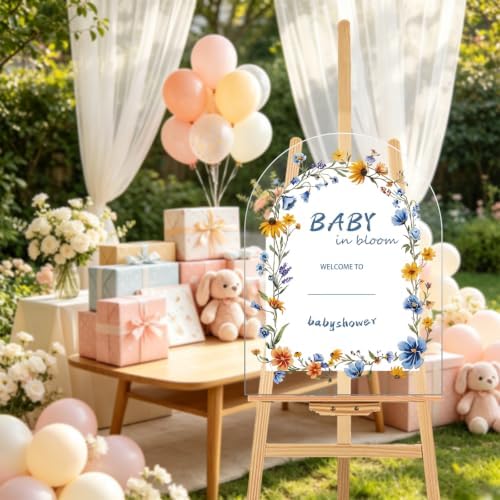 Acrylic Baby Shower Welcome Sign, 24" x 18 Inch, Baby in Bloom Wildflowers Welcome Sign for Garden Ceremony Lawn Party Outdoor & Indoor Use - Image 4