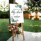 Andaz Press 16x20 Inch Canvas Welcome to Baby Shower Sign Personalized, Gender Neutral Greenery Eucalyptus Customized Baby Shower Sign Board for Easel, Custom Baby Shower Sign Entrance Decorations - Image 4