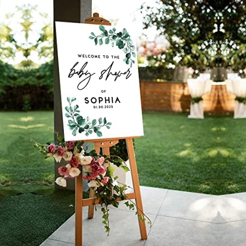 Andaz Press 16x20 Inch Canvas Welcome to Baby Shower Sign Personalized, Gender Neutral Greenery Eucalyptus Customized Baby Shower Sign Board for Easel, Custom Baby Shower Sign Entrance Decorations - Image 4