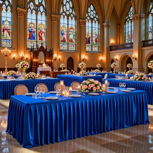 6 Pack Royal Blue Satin Table Clothes for 8 Foot Rectangle Tables - 8FT Wrinkle Resistant Glitter Rectangle Tablecloths, Party Table Covers for Wedding Banquet, Baby Shower, Birthday, Holiday Dinner by WishCare