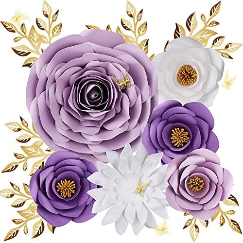 Purple Roses Paper Flowers Decorations for Wall, Giant Floral Wall Decor for Baby Shower, Classroom, Nursery, Birthday, Fairy Garden Party Backdrop Decorations by PullPopPureFun