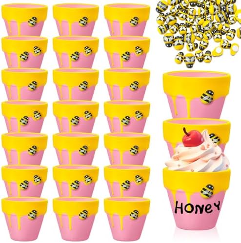 Yungyan 24 Pack Mini Honey Bee Pots with Bee Charms for Cupcake Planter Ceramic Honey Jars for Baby Shower Guests Wedding 1st Birthday Party Favors (Lovely Style) by Yungyan