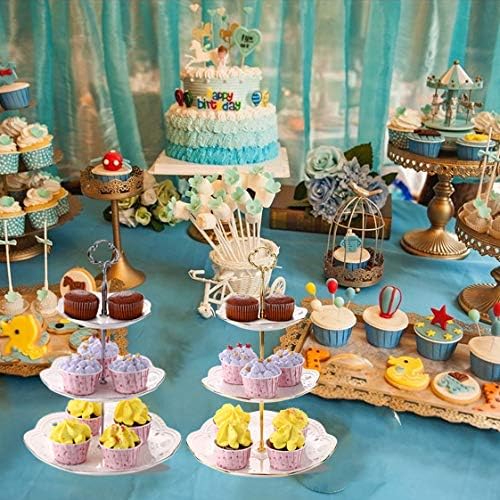 3-Tier Porcelain Embossed Cupcake Stand - Pure White Rimmed with Gold Dessert Cake Stand - Pastry Serving Tray Platter for Tea Party, Wedding and Birthday - Image 7