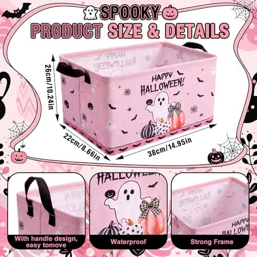 CHENGU 6 Pcs Halloween Storage Bins Collapsible Pink Ghost Storage Baskets - Image 2