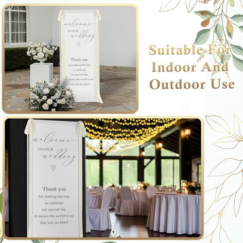 Wedding Welcome Linen Sign Stand with Satin Ribbon(Beige) - Image 6
