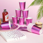Iridescent Pink Party Supplies Decorations Serve 50, Hot Pink Holographic Paper Plates and Napkins Set, Disposable Pink Paper Plates Cups Knives Spoons Fork for Mermaid Disco Kpop Birthday Party Decor - Image 4