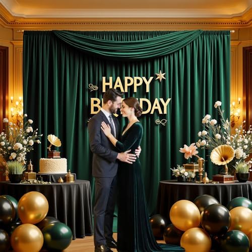 10x10ft Wrinkle Free Hunter Green Backdrop Curtain for Parties, Soft Wedding Dark Green Curtain Backdrop, Polyester Photo Backdrop Drapes for Birthday Party Baby Shower Photography Background - Image 2