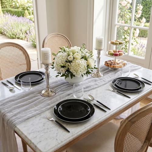 DaYammi 30 Guests Black Plastic Plates with Disposable Silverware,Silver Cutlery with Black Handle,Silver Disposable Dinnerware:60 Dinner/Dessert Plates,90 Plastic Silverware Set for Party Wedding - Image 5