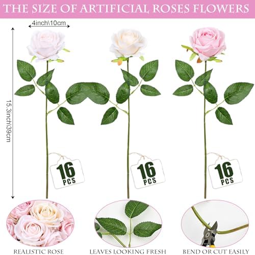 48 PCS Champagne & Pale & Light Pink Roses Artificial Flowers - Image 2