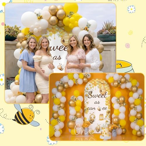 148 Pcs Sweet As Can Bee Baby Shower Decorations Balloon Metal Arch Backdrop Stand and Cover Set Decor Yellow and Gold Balloon Arch Kit Bee Baby Shower Gender Reveal Birthday Party Supplies - Image 2