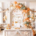 Tegeme 7.2ft Our Little Pumpkin is Turning One Arch Backdrop Cover 1st Birthday Baby Shower Decoration Large Orange Floral Pumpkin Backdrop for First Birthday Party Supply Photo Background Decoration - Image 6