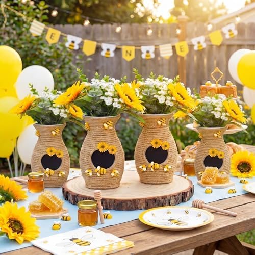 Yungyan Honeybee Vase Decor Bee Hive Vase Wrap with Jute Rope, 4 Pcs - Image 4