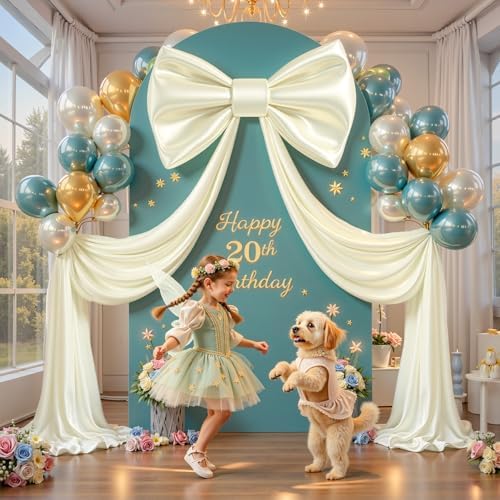 Giant Ivory Bow for Backdrop 80x24 Inches Large Satin Ribbon Bow Wall Decor for Wedding Birthday Baby Shower Party Photo Booth, Washable Reusable Big Bow for Nursery Bedroom Door Hanging Decoration - Image 3